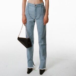 Juneyen- Light Wash Denim Riding Chap Boot Cut Stitched Jeans